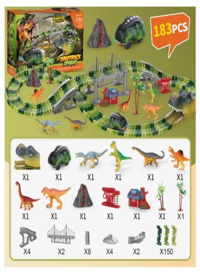 Samtop Dinosaur Train Race Track Set - 183 PCS Flexible Track with Cars, Dinosaur World Road Race Toy for Kids, Boys & Toddlers, Christmas & Birthday Gift - Image 5